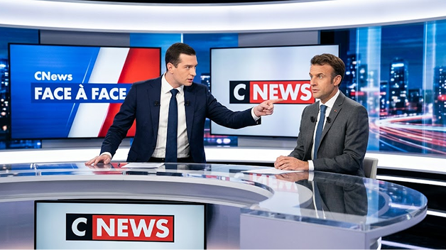 Bardella pointant le doigt vers Macron — CNews Face à Face